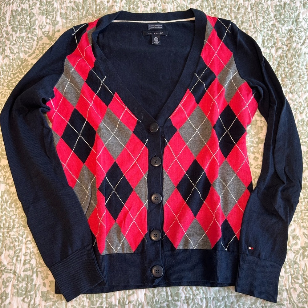 Tommy Hilfiger Pink and Navy Argyle Cardigan